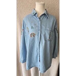 Vintage Passion-1 Southwestern Aztec Embroidered Denim Button Up Shirt Women's M